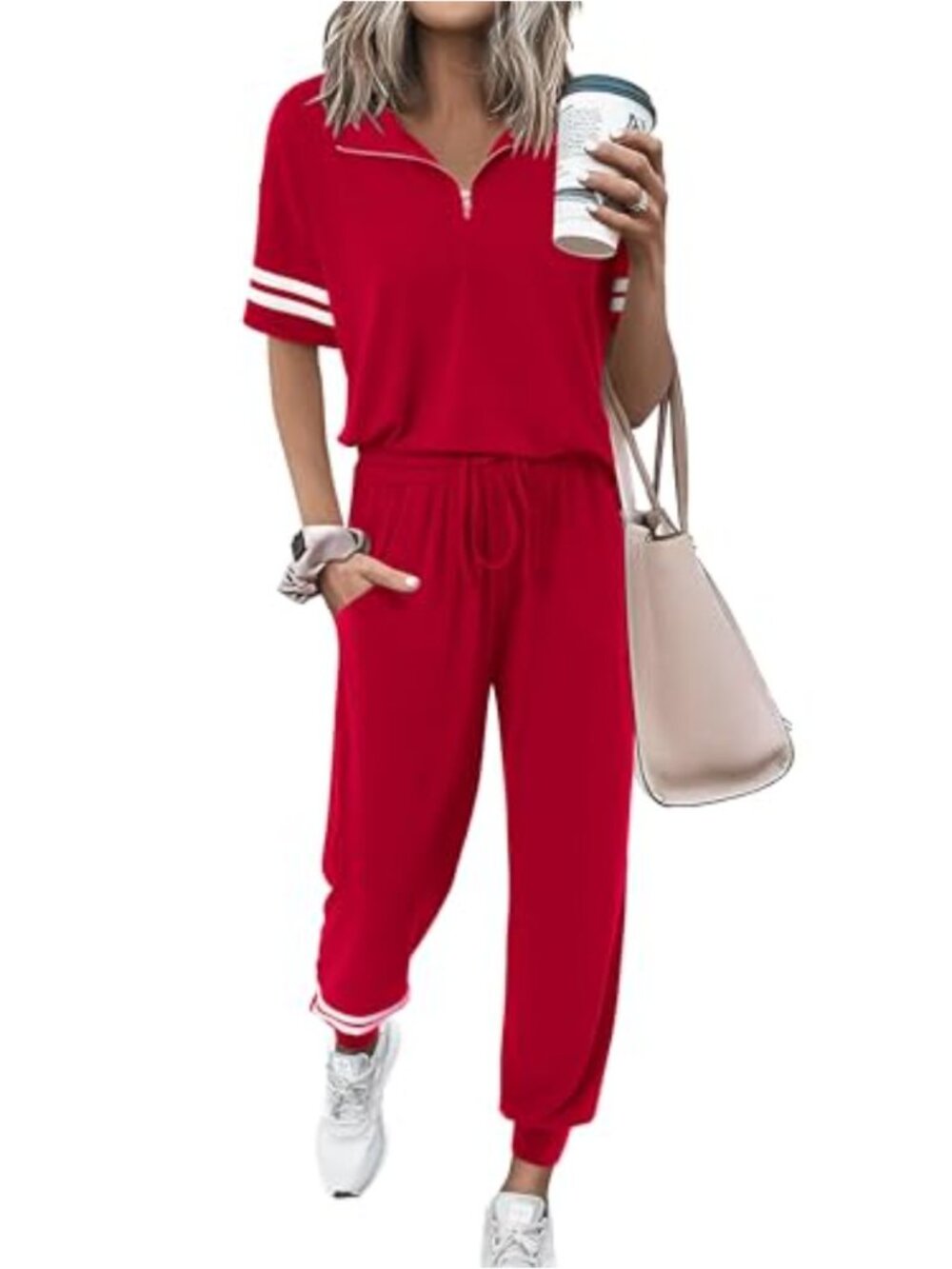 Women's 2 Piece Lounge Set Quarter Zip Short Sleeve Top Long Jogger Pants